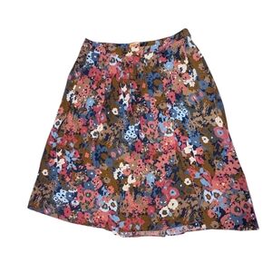 Talbots Brown Pink Floral Pleated Faux Wrap Midi Skirt Fall Spring Summer 16